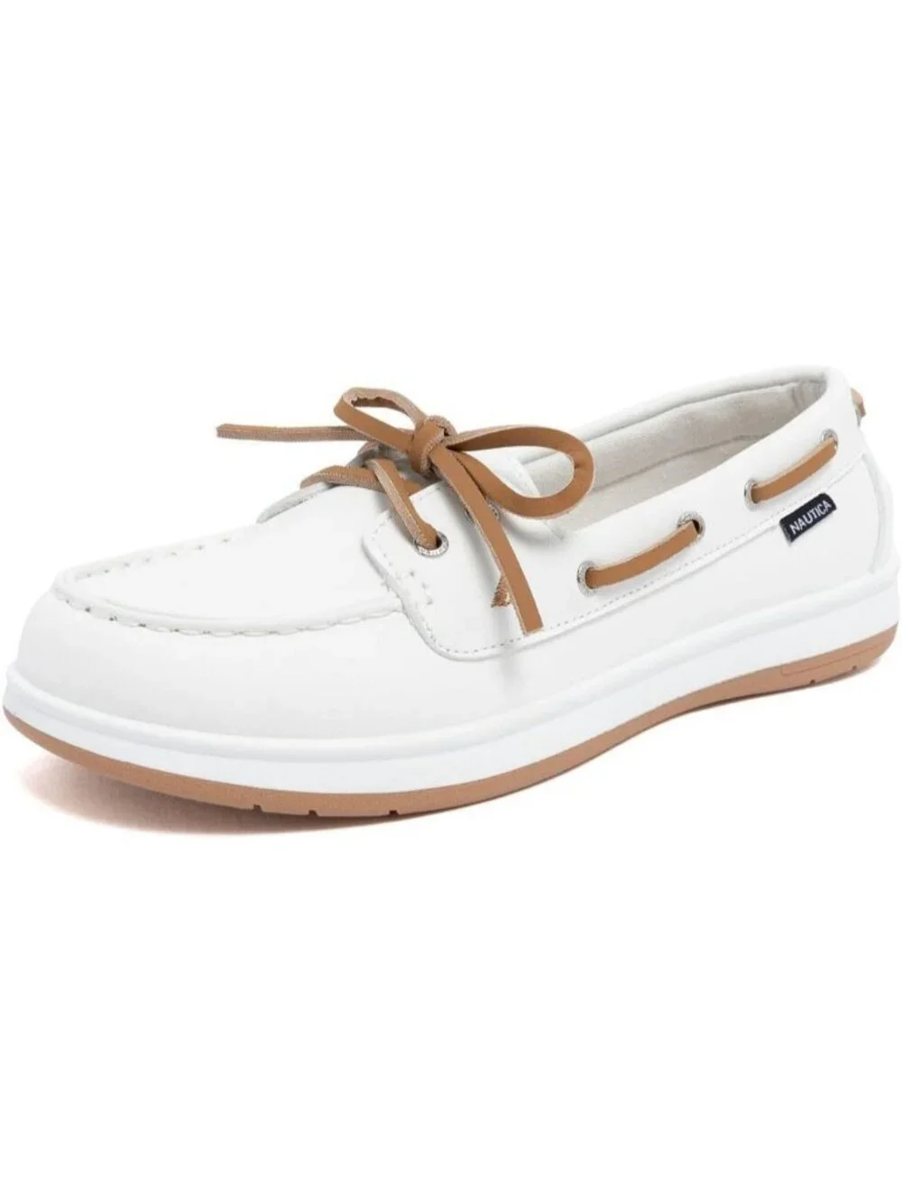 Women's White Faux Leather Moc-Toe Loafers with Cushioned Insole Sneakers